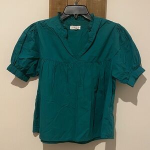 THML Teal Ruffle Neck Blouse
